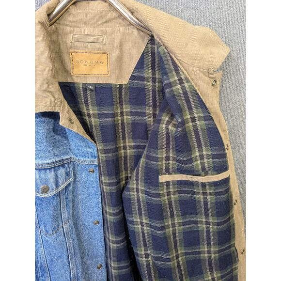 VTG Sonoma Chore Jacket Mens XL Denim Barn Coat Corduroy Collar Flannel Lined - Picture 2 of 13